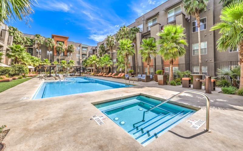 a swimming pool in a resort