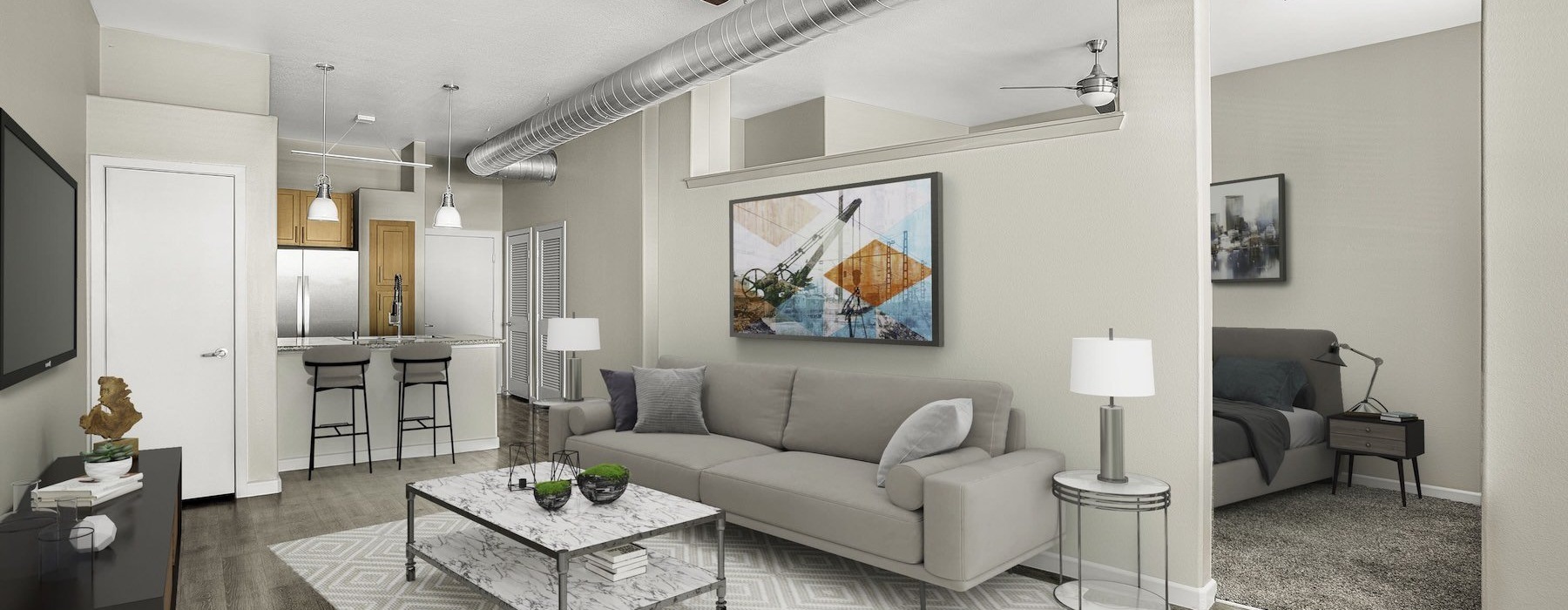 open living room with large windows 